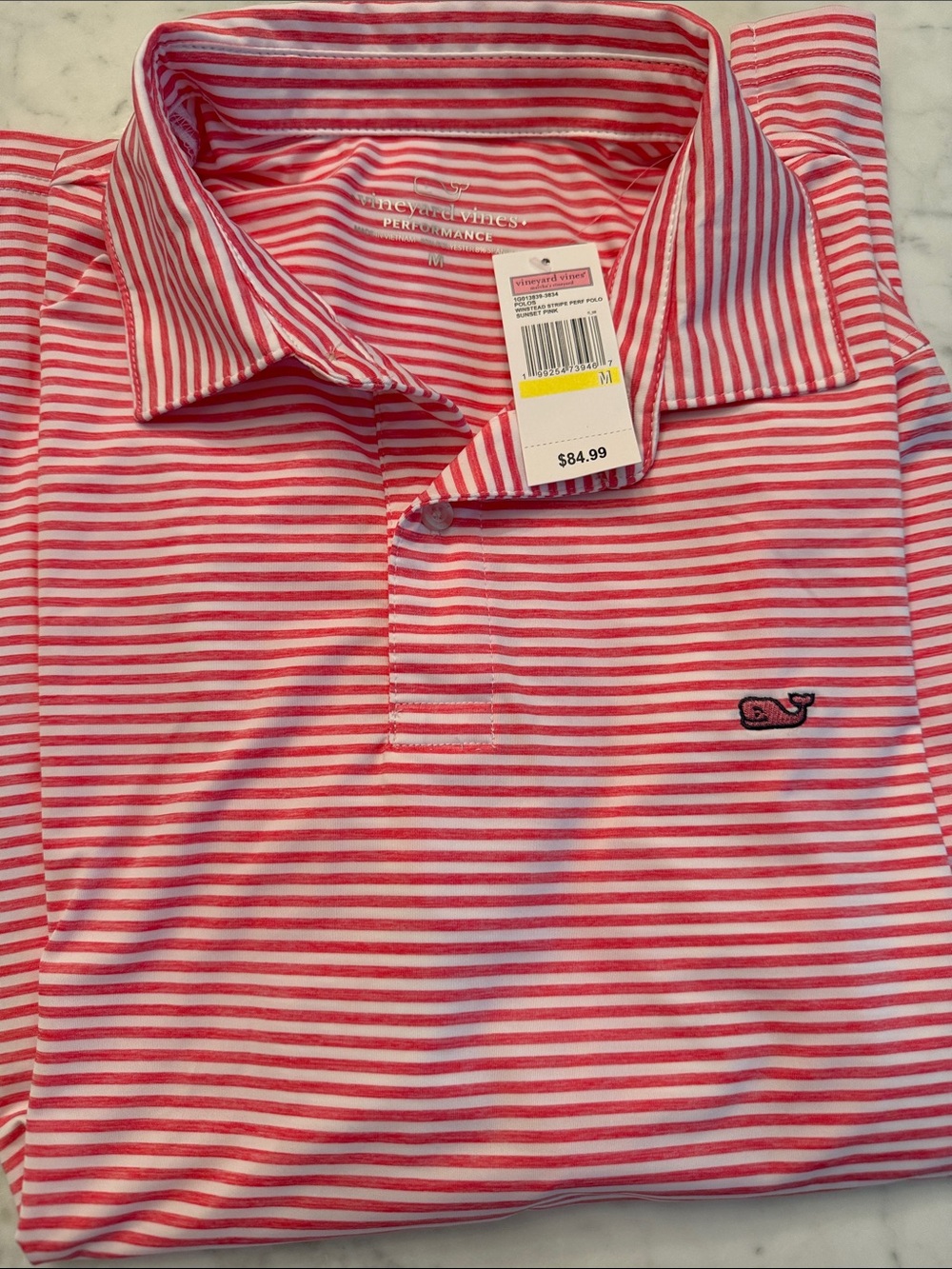 Vineyard Vines Pink and White Striped Performance Polo